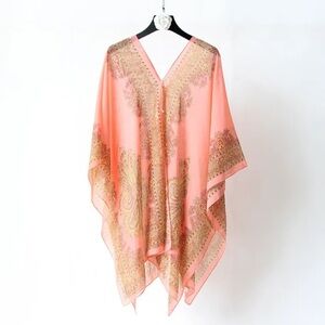 Elegant Pink and Gold Women's Shawl poncho one size s-m